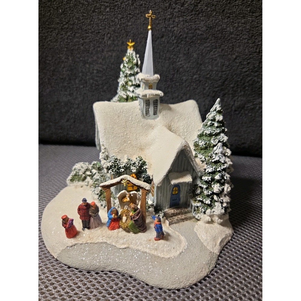Thomas Kinkade 2007 Teleflora Lighted Christmas Church Nativity Village 7"